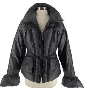 Robero Cavalli RARE Black Bondage Down Filled Full Zip Puffer Jacket Women's L